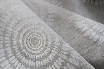 natural linen fiber fabric, close up, fabric folds