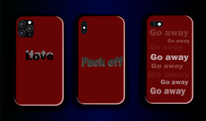 Collection of vector mock up smartphones. Stylish design color marsala smartphone covers with creative print and lettering
