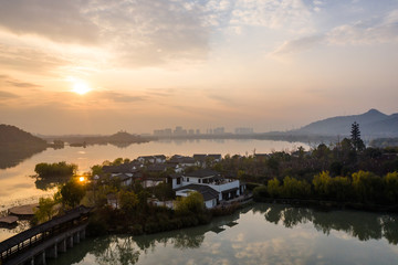 Naklejka premium landscape of xianghu lake in hangzhou china