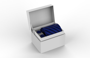 men silk tie and cuff links set for branding. 3d illustration.