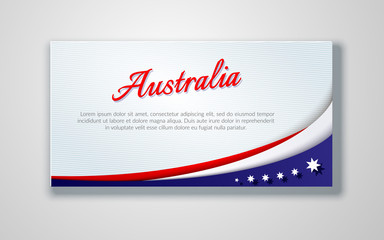 Fototapeta premium Australia national flag theme red white curved lines and stars on a blue background Patriotic poster banner card card template design for Australia Day election voting and other holidays Vector card