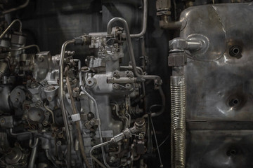 Mechanical innards of a jet engine seen up close