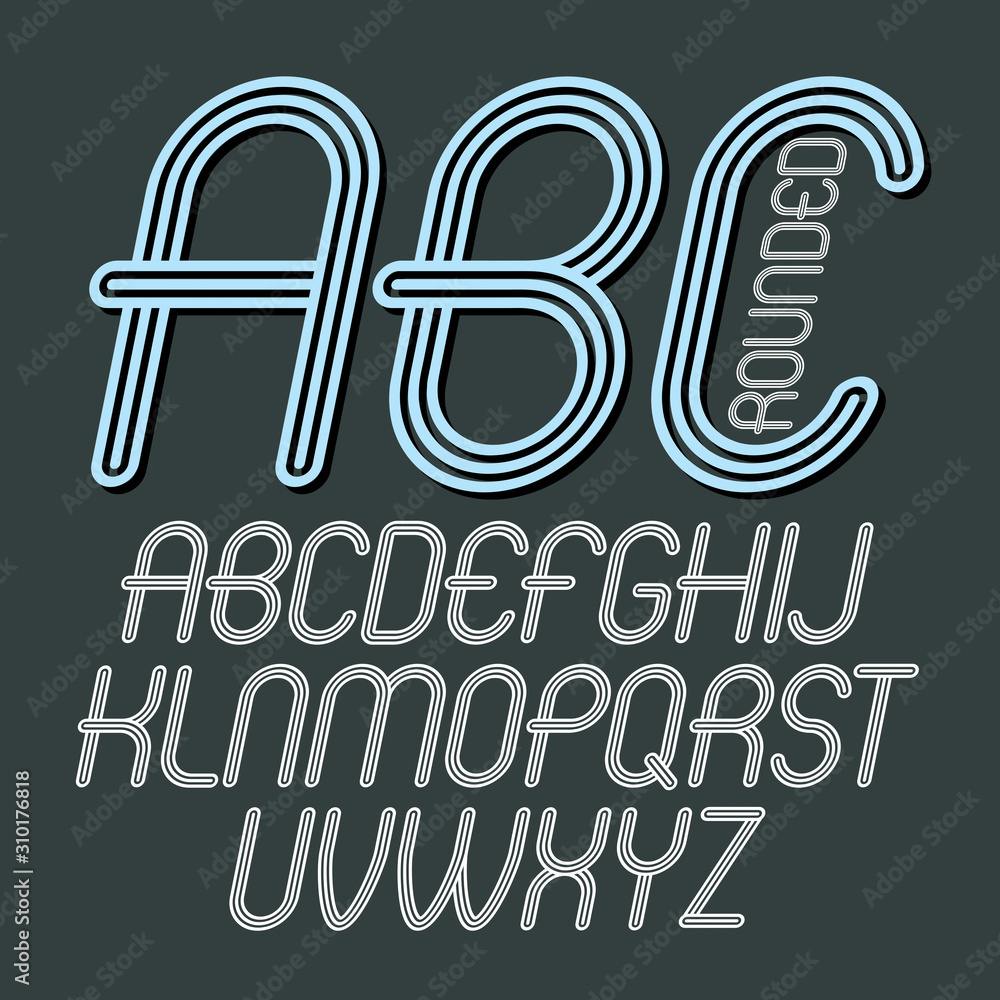Poster vector cool capital alphabet letters, abc collection. retro italic rounded type font, script from a 