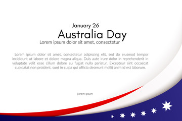 Happy Australia Day card brochure poster Australia national flag theme red white curved lines and stars on a blue background Patriotic design template cards for Australia Day and other holidays Vector