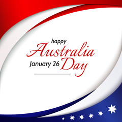 Happy Australia Day banner poster card Australia national flag theme red white curved lines and stars on a blue background Patriotic design template banner for Australia Day and other holidays Vector