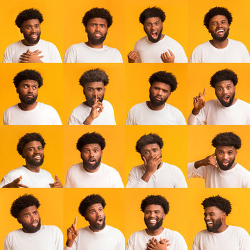 Collage of young black man expressions and emotions