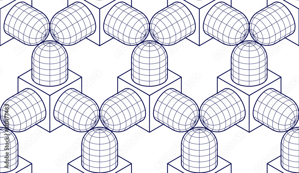 Poster geometric 3d lines abstract seamless pattern, vector background. technology style engineering line d