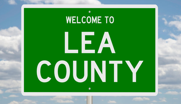 Rendering of a green 3d highway sign for Lea County