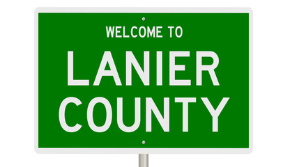 Rendering of a green 3d highway sign for Lanier County