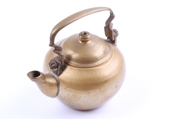 Ancient teapot on white background