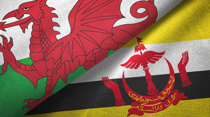 Wales and Brunei two flags textile cloth