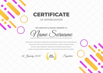 Certificate template with luxury and modern pattern suitable for diploma, conference, and honour. Vector illustration image