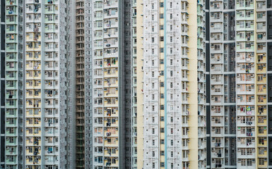 residential building facade, highrise building exterior, Hong Kong  -