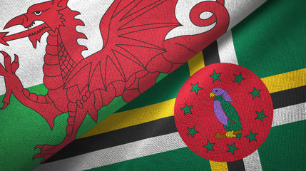 Wales and Dominica two flags textile cloth, fabric texture