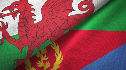 Wales and Eritrea two flags textile cloth, fabric texture