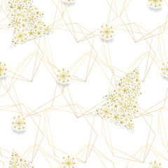Hand painted Christmas golden snowflakes seamless pattern.