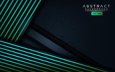Abstract modern dark background with light green blue gradient lines.