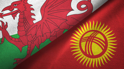 Wales and Kyrgyzstan two flags textile cloth, fabric texture