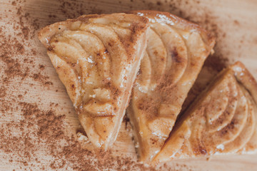 Piece of apple cake with cinnamon