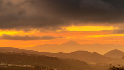 sunset on the mountain teide from gran canaria