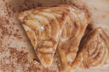 Piece of apple cake with cinnamon