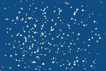 Fototapeta na wymiar Golden confetti on background toning in classic blue color, creative design of 2020. Romantic wallpaper decor in modern style.