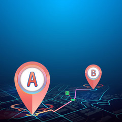 GPS icon from point A to point B with pointer distance and blank space background