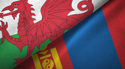 Wales and Mongolia two flags textile cloth, fabric texture