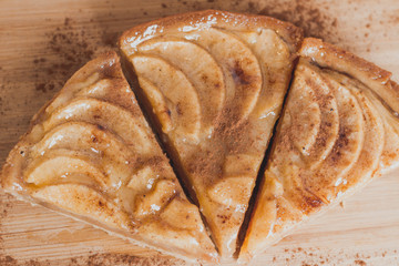 Piece of apple cake with cinnamon