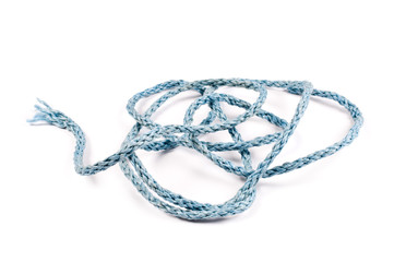 Entangled nylon rope on white background