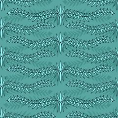 Nature seamless pattern. Turquoise wallpaper with branches ornament.