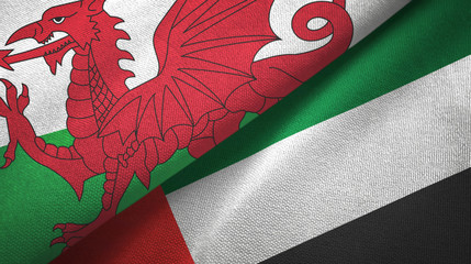 Wales and United Arab Emirates two flags textile cloth, fabric texture