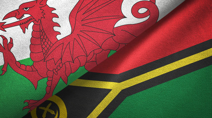 Wales and Vanuatu two flags textile cloth, fabric texture