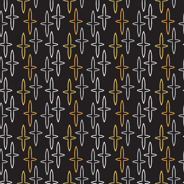 Geometric seamless pattern with white and yellow cross. Modern minimalist background .