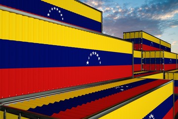 3D illustration Container with flag of Venezuela