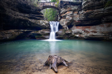 Upper Falls at Old Man's Cave in Hocking Hills Ohio. This is a very popular tourist attraction in...