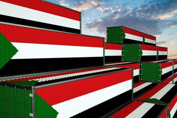 3D illustration Container with flag of Sudan