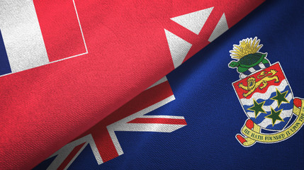 Wallis and Futuna and Cayman Islands two flags textile cloth, fabric texture