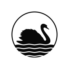 Swan graphic icon. Swan on the water sign in the circle isolated on white background. Logo. Vector illustration