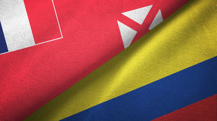 Wallis and Futuna and Colombia two flags textile cloth, fabric texture
