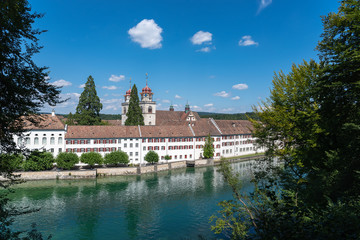 Fototapeta premium Rhine with monastery Rheinau in Switzerland