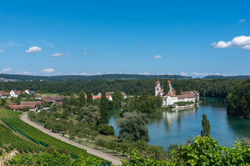 Obraz premium Landscape with the Rhine river and the Monastery Island in Rhein