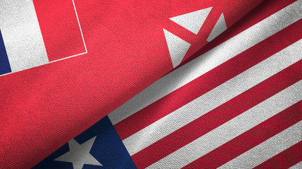 Wallis and Futuna and Liberia two flags textile cloth, fabric texture