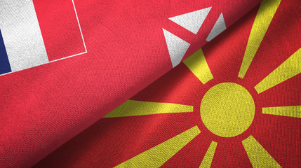 Wallis and Futuna and North Macedonia two flags textile cloth, fabric texture