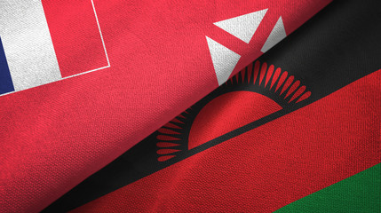 Wallis and Futuna and Malawi two flags textile cloth, fabric texture