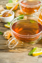 Autumn tea with mint and lemon with ingredients