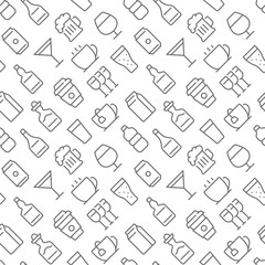 Beverages related seamless pattern with outline icons