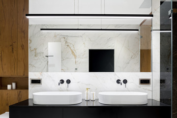 Elegant bathroom with two washbasins