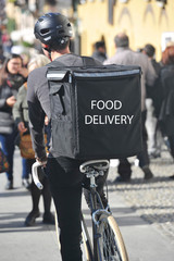 General Delivery food no logo - you can order food and drink from the restaurant and eat at home or in office during the work - rider in bike and motorbike