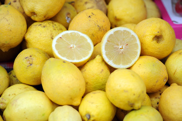 seasonal fruit and vegetables - shopping at the market - lemon and vitamin c